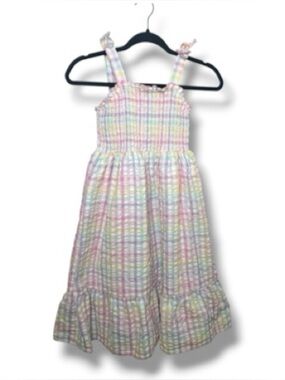 Btween Girls Pastel Plaid Smocked Sundress Size 10 Tie Strap Summer Dress